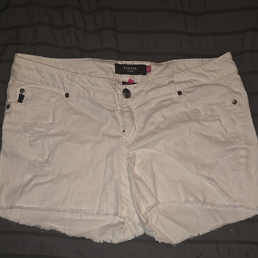 Torrid White Jean Shorts with Distressed Hem